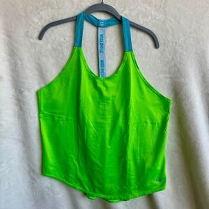Nike Dri-Fit Elastika Just Do It T-Back Tank Top L Lime Green‎ Teal Beach